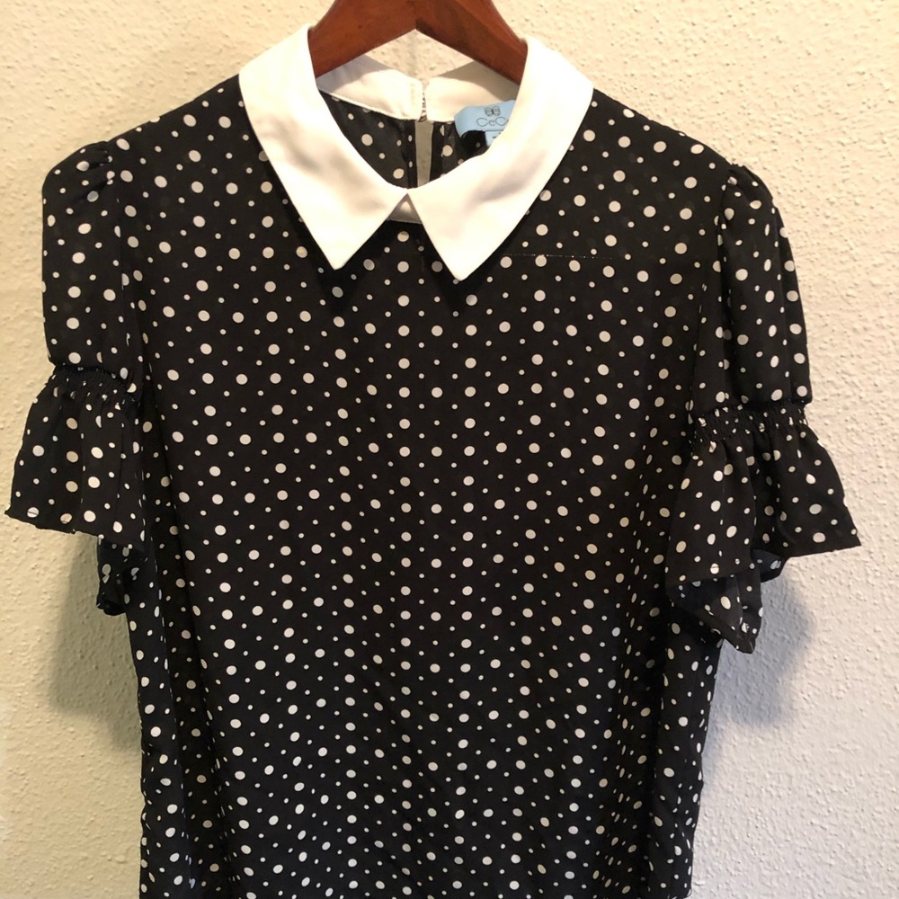 CeCe Collared Polkadot Blouse